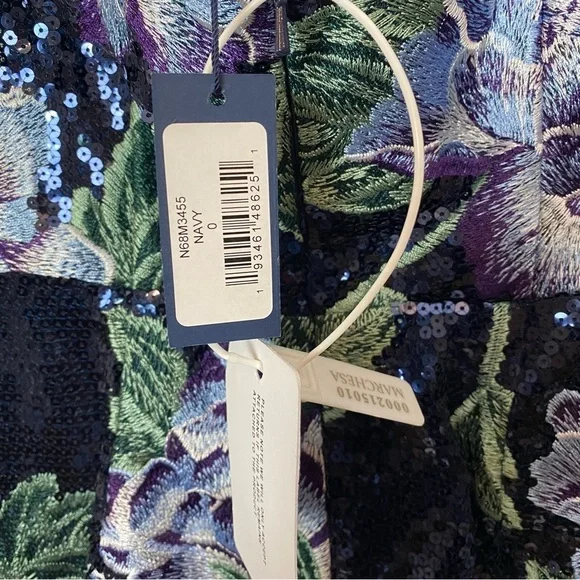 Marchesa Notte Floral Embroidered Puff Sleeve Sequin Midi Dress - Picture 11 of 11